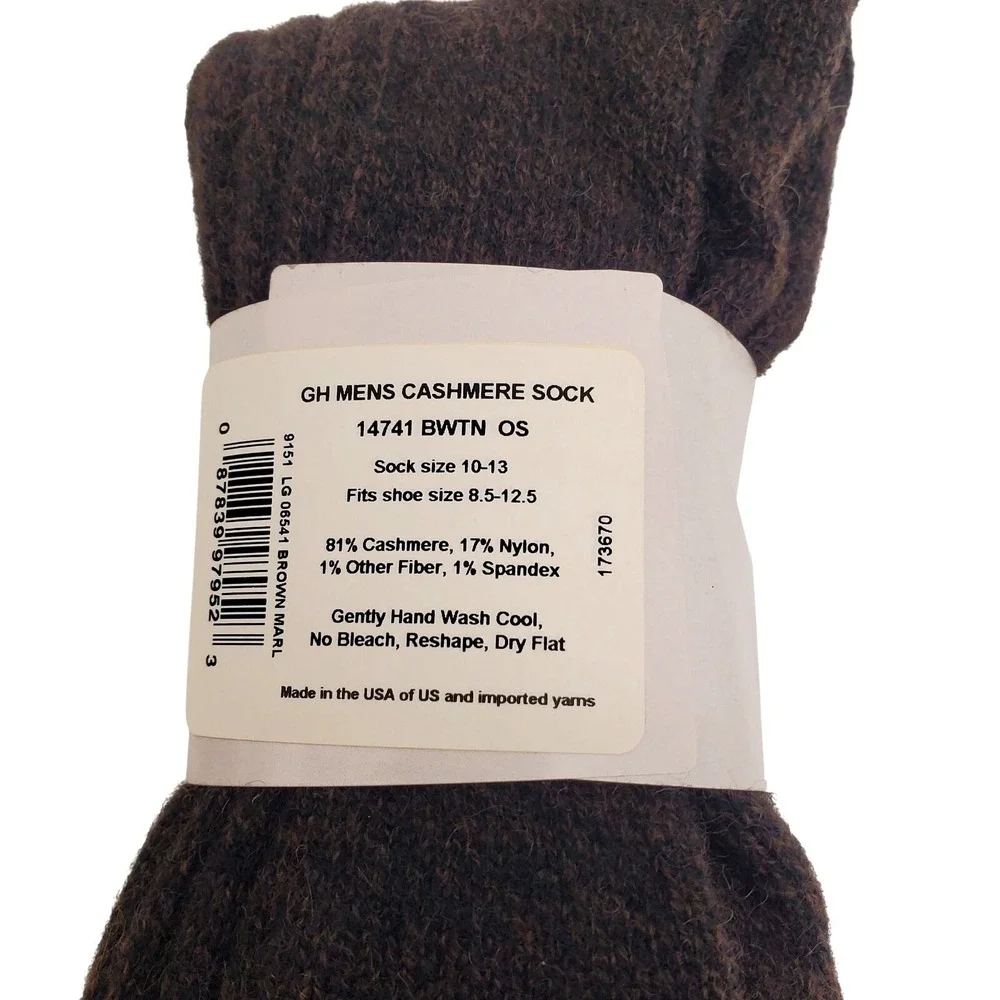 Brown Marl Cashmere Crew Socks Mens Large Garnet Hill Warm Ribbed Pattern Dress‎